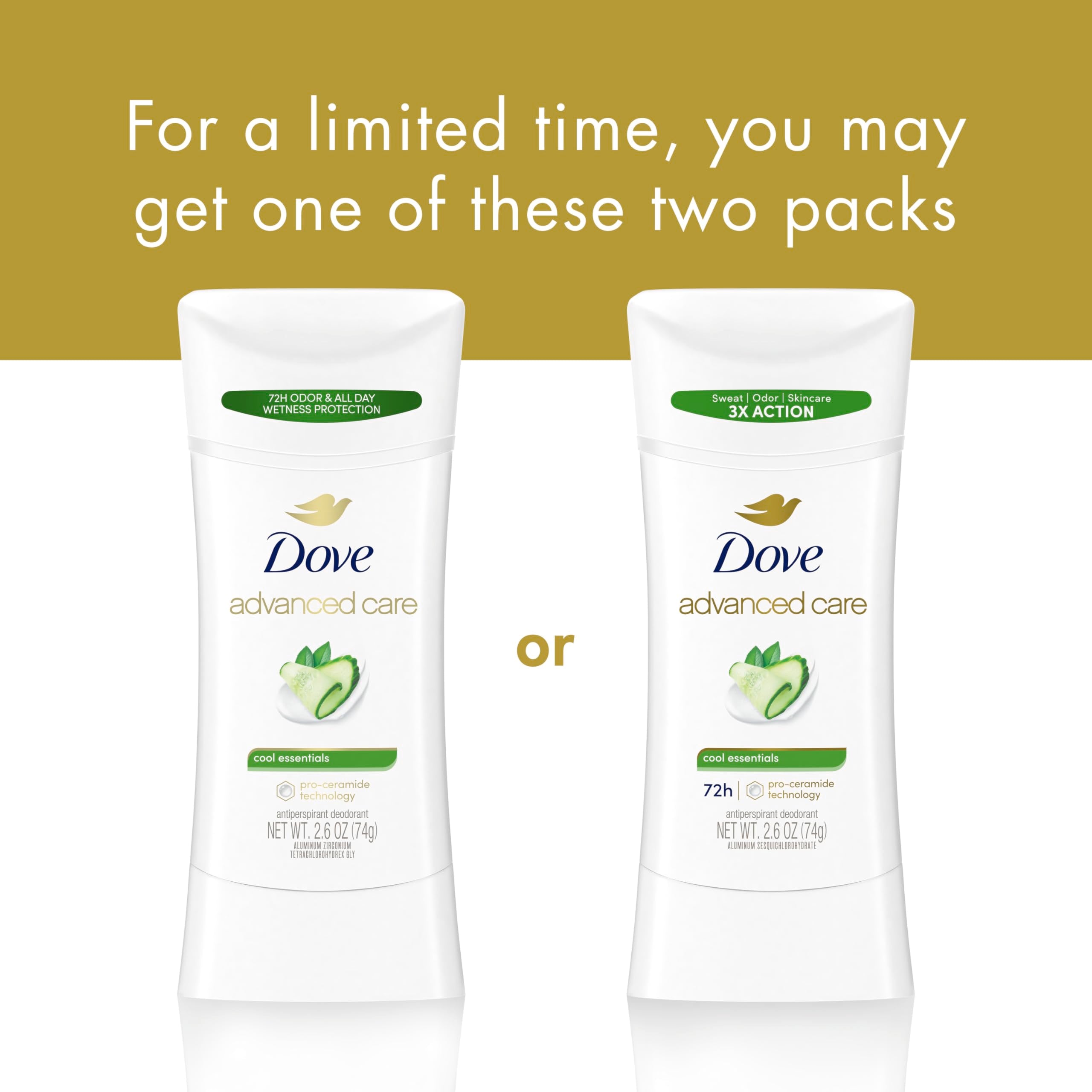 Dove Advanced Care Fragancia Pepino, alivio ligero para la piel tras el afeitado.