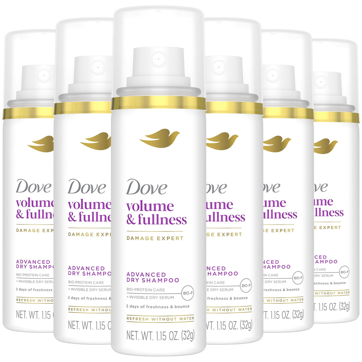 Dove Advanced Dry Shampoo travel-size 6-pack refreshes hair between washes with volume