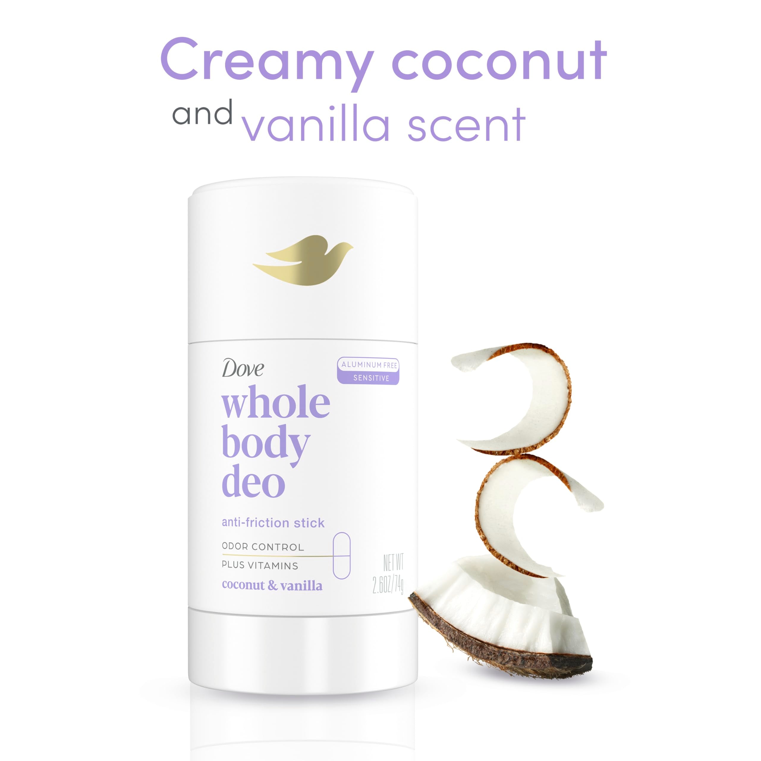 Dove aluminum-free deodorant stick suitable for sensitive skin.