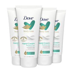 Dove Amor Corporal crema de manos sensible para piel seca, envase visible para uso diario