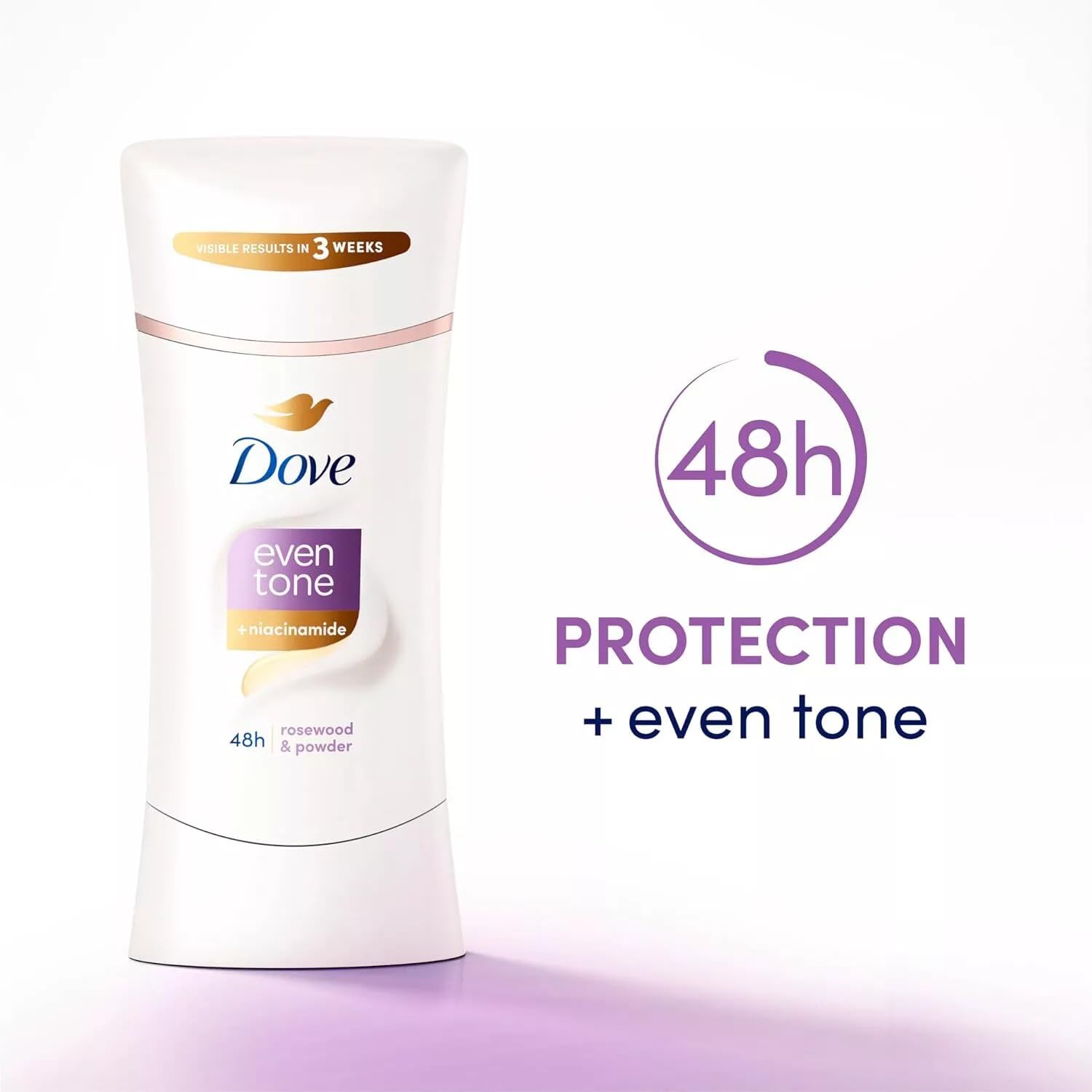 Dove Desodorante con aplicación suave sin residuo visible.