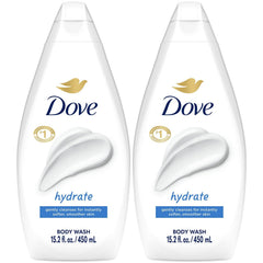 Dove Hydrate, dos botellas en pack, para una limpieza hidratante diaria.