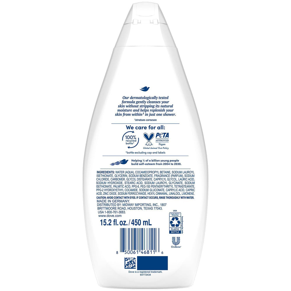 Dove Hydrate, espuma cremosa que suaviza la piel al ducharse.