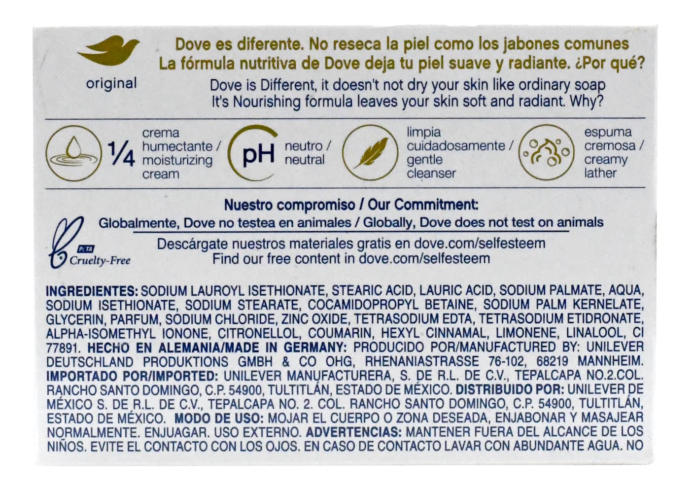 Barra Dove belleza exfoliante suave para piel más radiante.