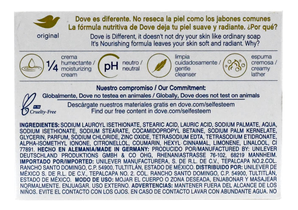 Barra Dove belleza exfoliante suave para piel más radiante.