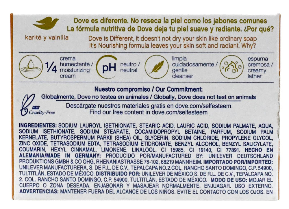Barra Dove belleza para rostro, cuerpo y manos, uso diario.