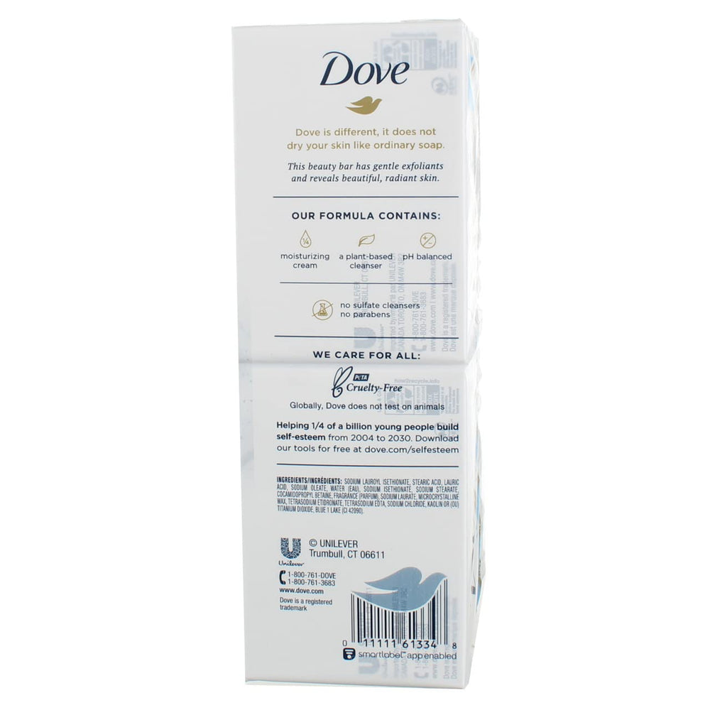 Dove barra exfoliante suave en la ducha, ideal para uso diario.