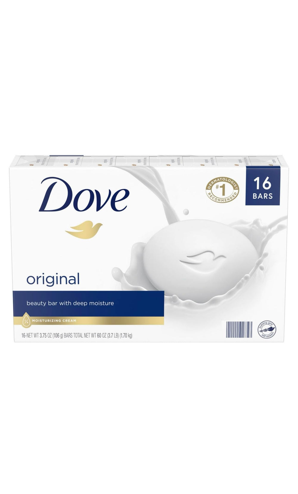 Dove barra jabón hidratante 16 barras, hidratación suave para uso diario.