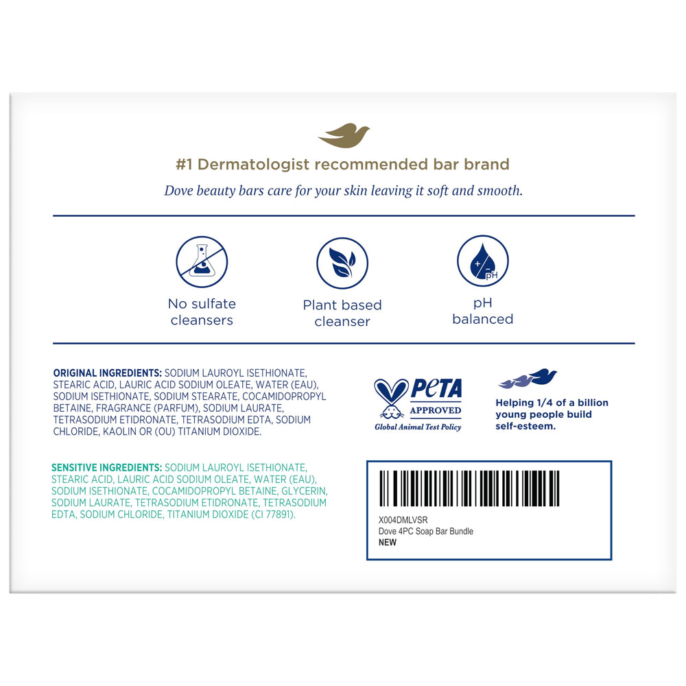 Pack variedad Dove con dos fórmulas sensibles y dos originales para la familia.