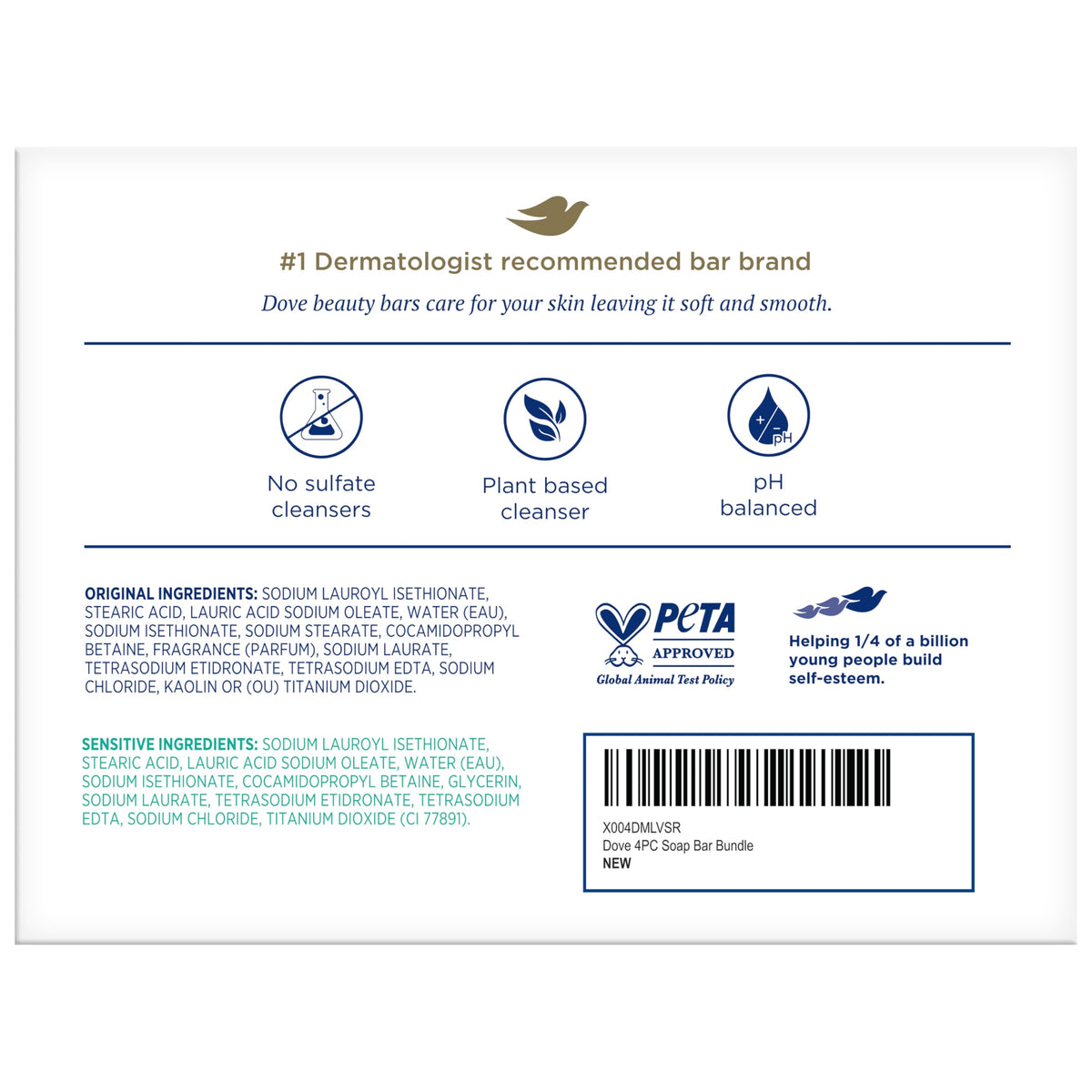 Pack variedad Dove con dos fórmulas sensibles y dos originales para la familia.