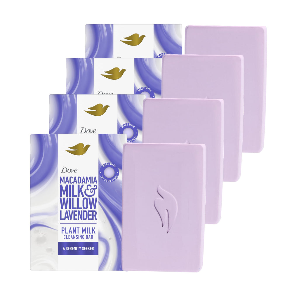 Dove barra leche vegetal macadamia muestra textura suave para nutrición diaria de la piel.