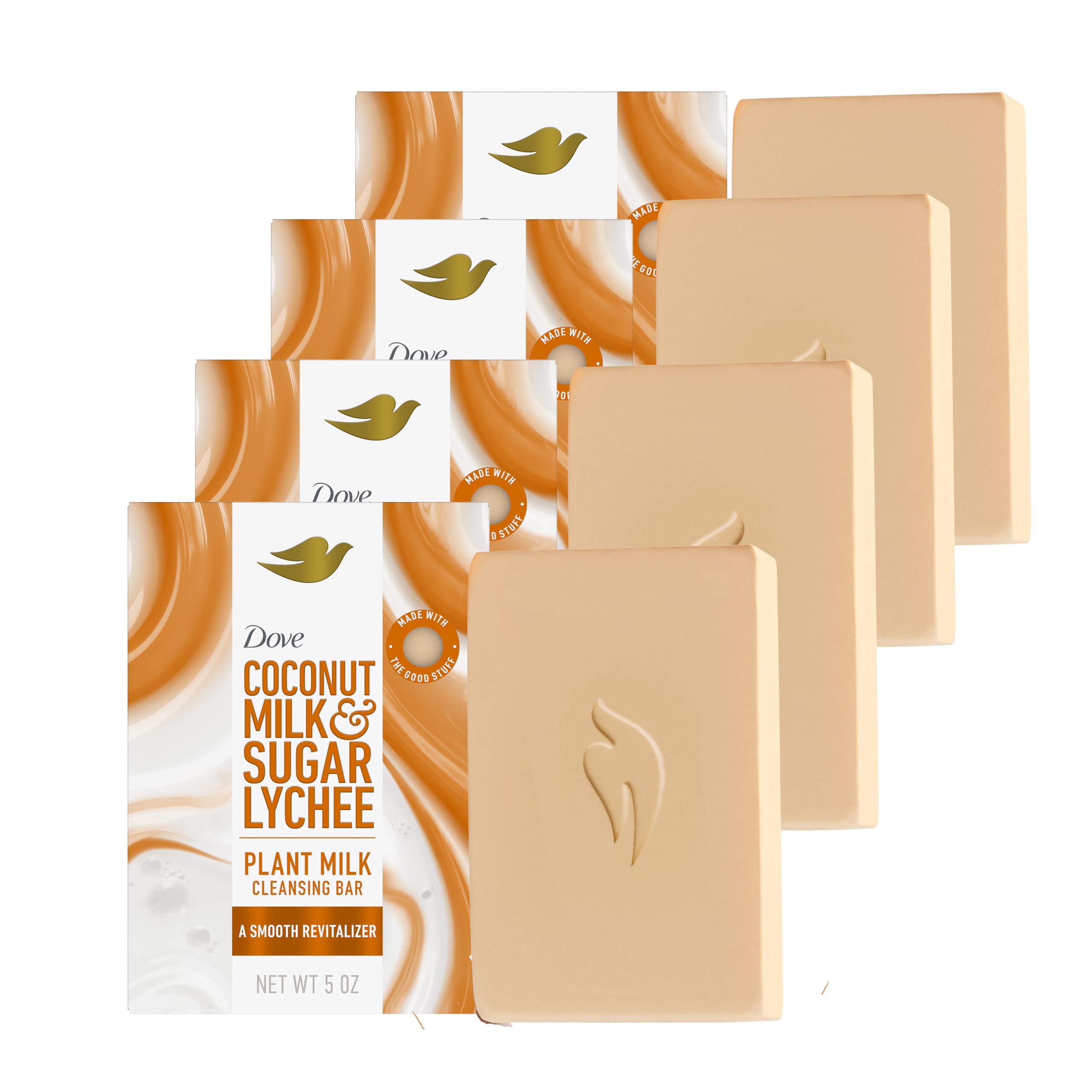 Dove barra leche vegetal coco lychee, limpieza suave para la piel.