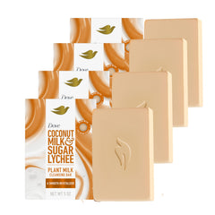 Dove barra leche vegetal coco lychee, limpieza suave para la piel.
