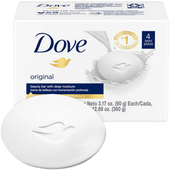 Dove Original: empaque con 4 jabones para rostro, cuerpo y manos.