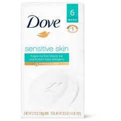 Dove Barras de baño sin fragancia para piel sensible, limpieza suave diaria.