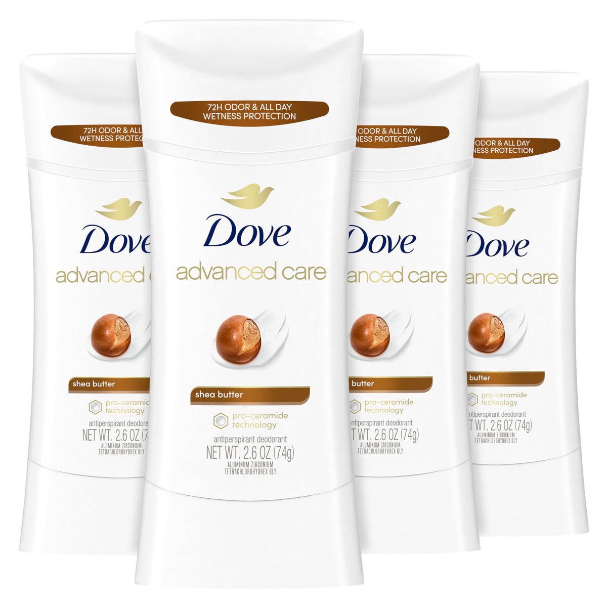 Dove bâton-déodorant avancé au beurre de karité, soin quotidien après rasage