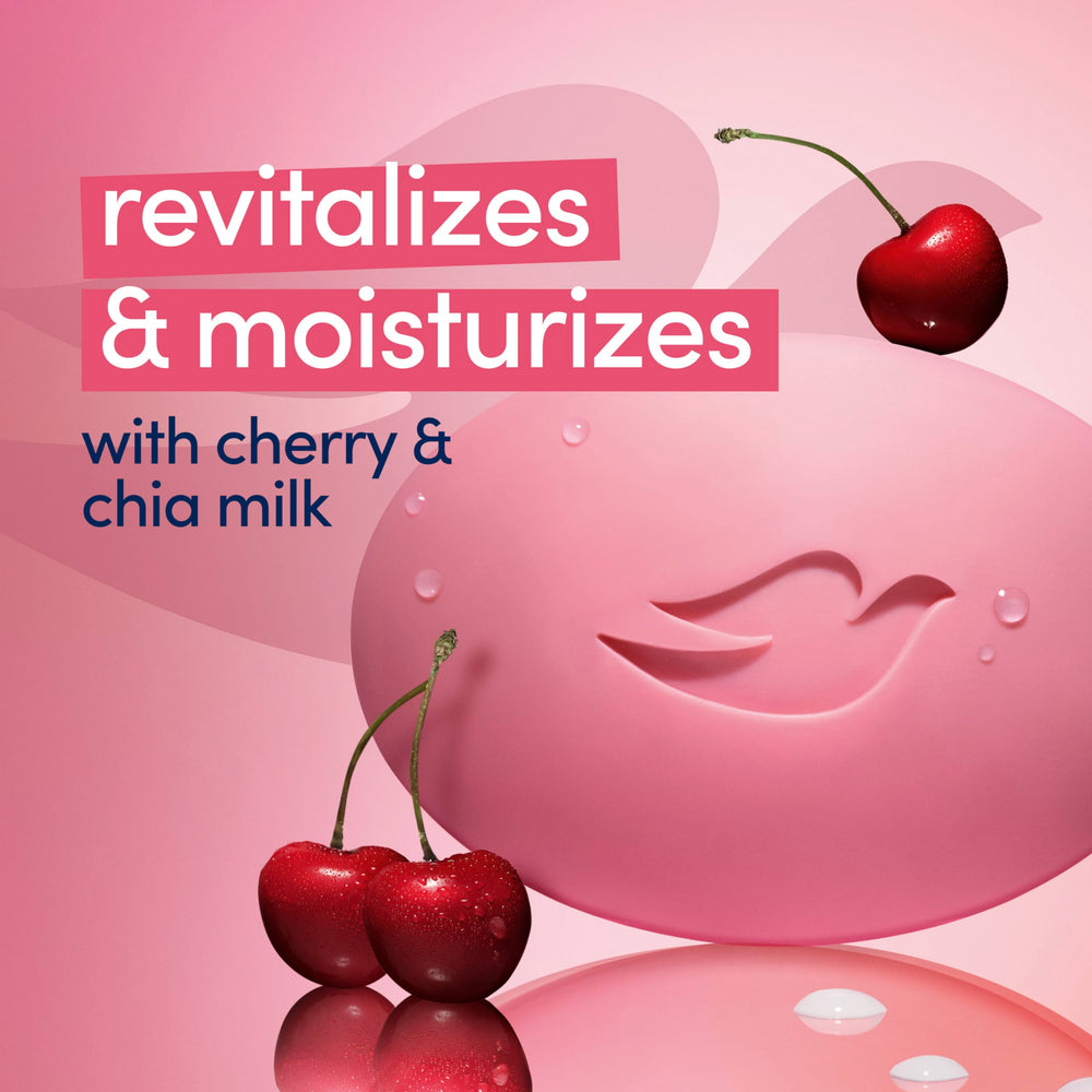 Dove Beauty Bar Cherry and Chia Milk six-bar pack image.