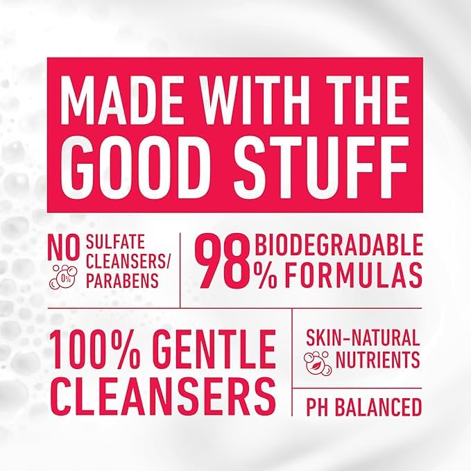 Dove 98% biodegradable formula helps reduce environmental impact during cleansing.