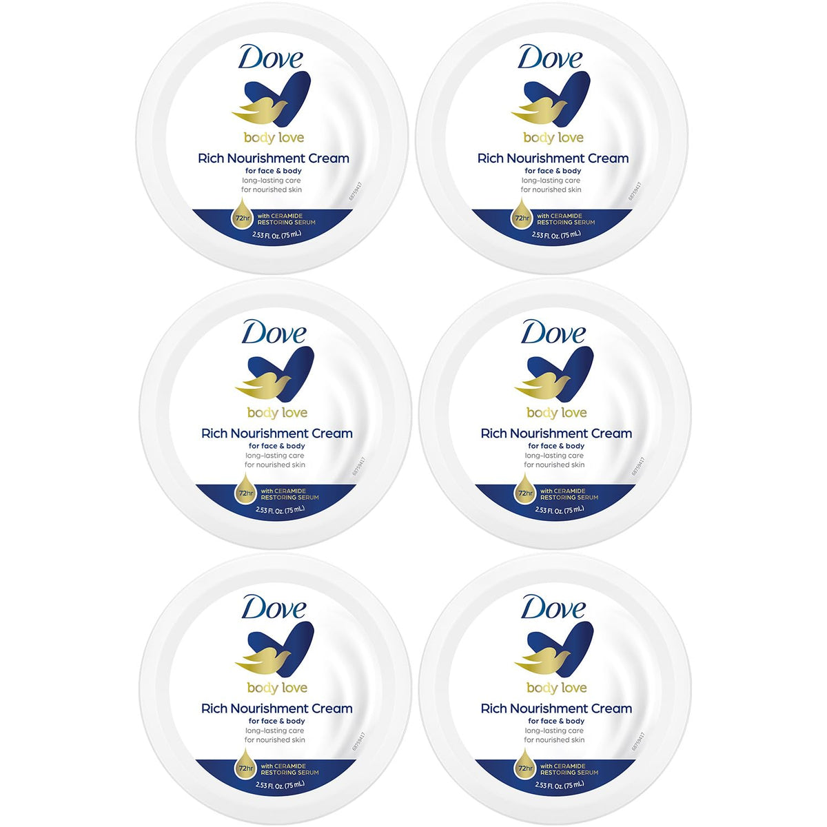Dove Body Love crema con ceramidas: tarro visible para hidratación intensa de piel seca.