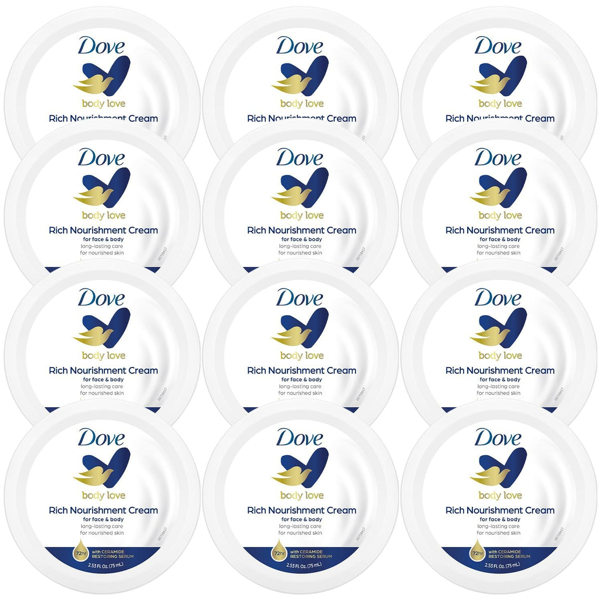 Dove Body Love crema nutritiva en frasco, absorción rápida para piel extremadamente seca.