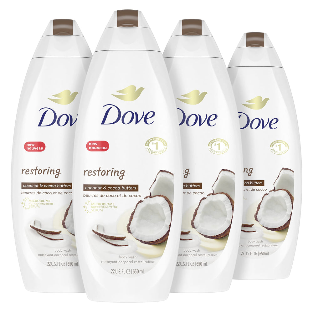 La botella Dove con coco y cacao ofrece limpieza suave y lujosa.