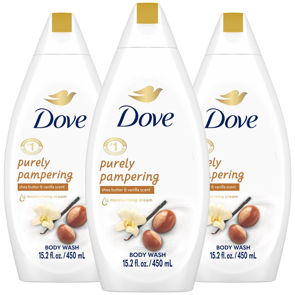 Dove gel de ducha con manteca de karité y vainilla, hidratación suave para piel seca.