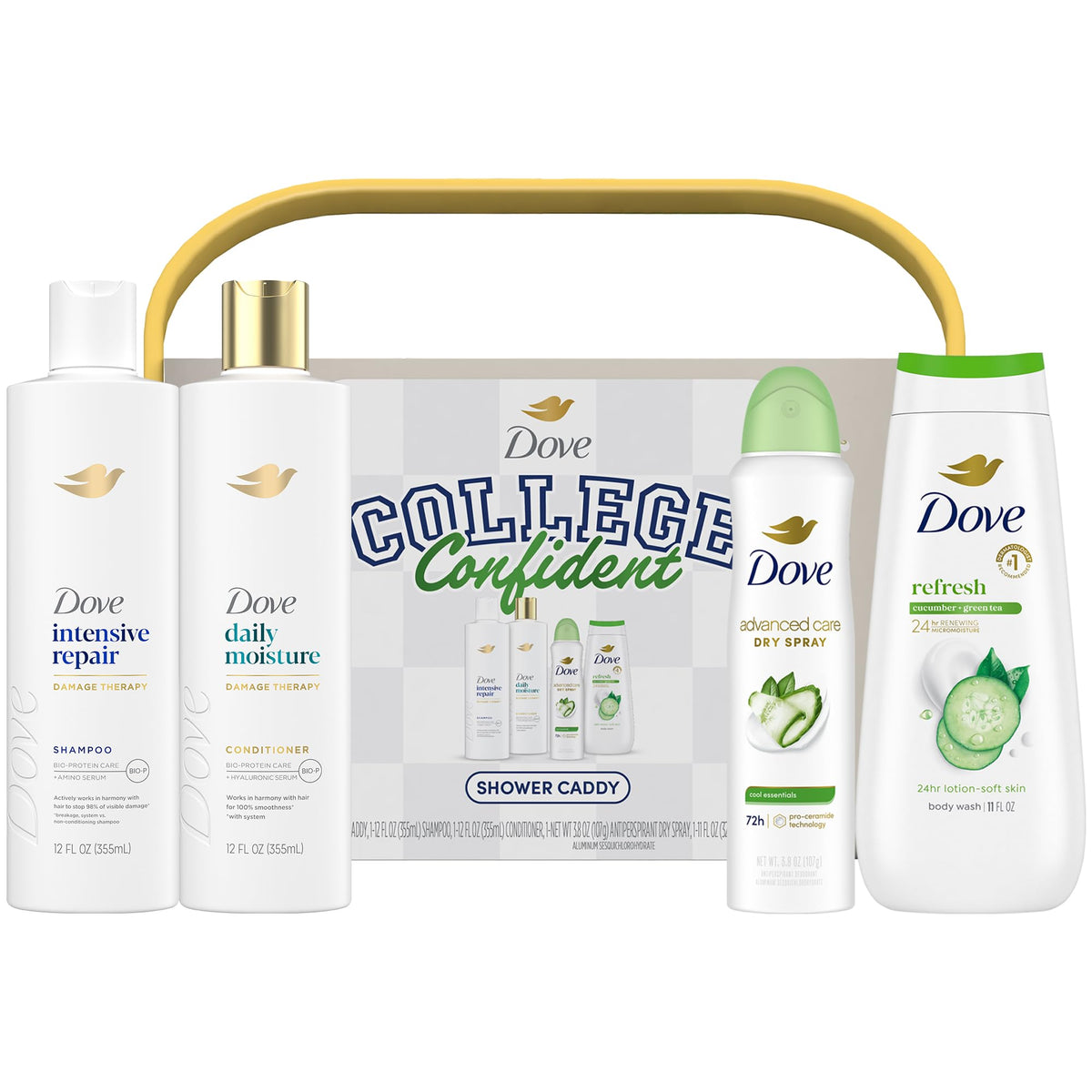 Estuche Dove para universidad con cuidado completo para la ducha.