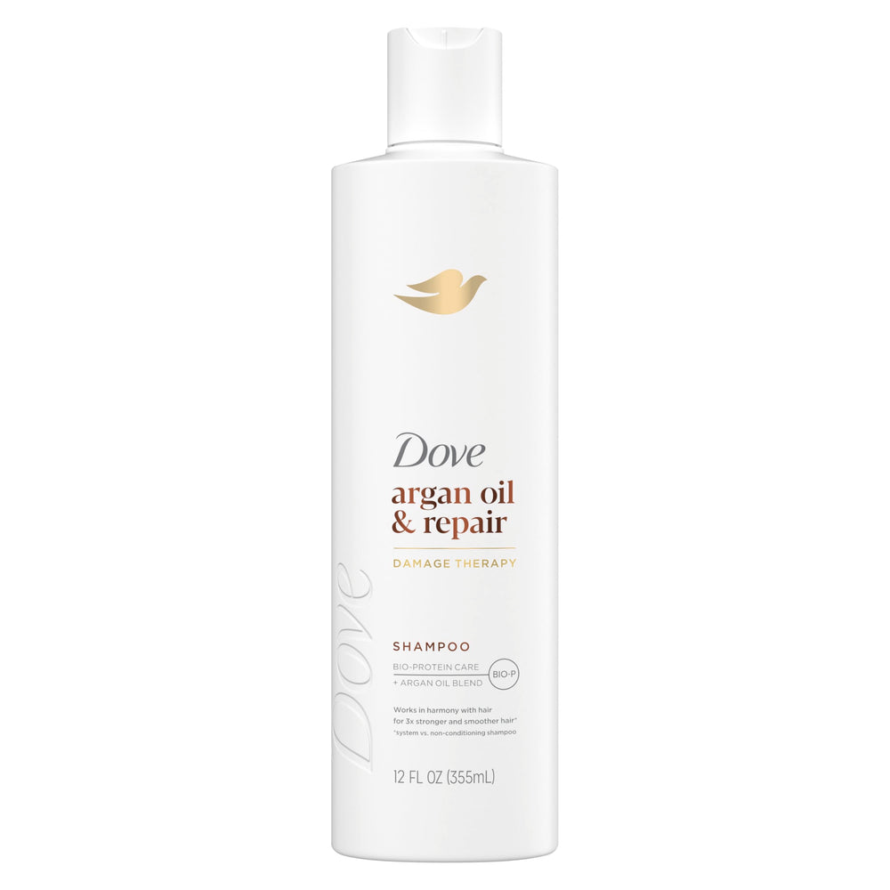 Dove Champú Aceite de Argán y Reparación, botella, cabello más suave tras cada lavado