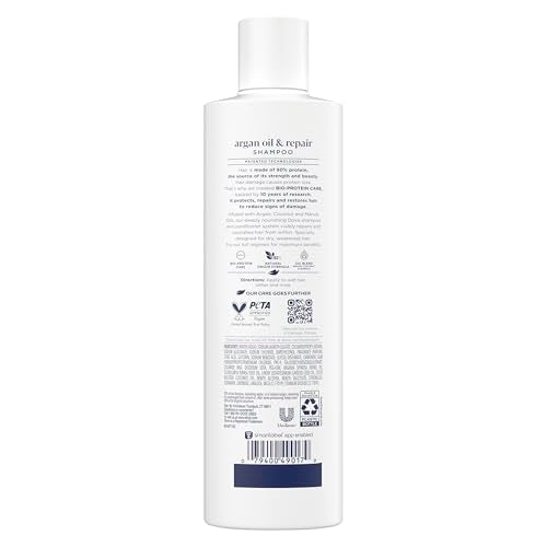 Dove Champú Aceite de Argán y Reparación, cabello fino se fortalece con uso regular