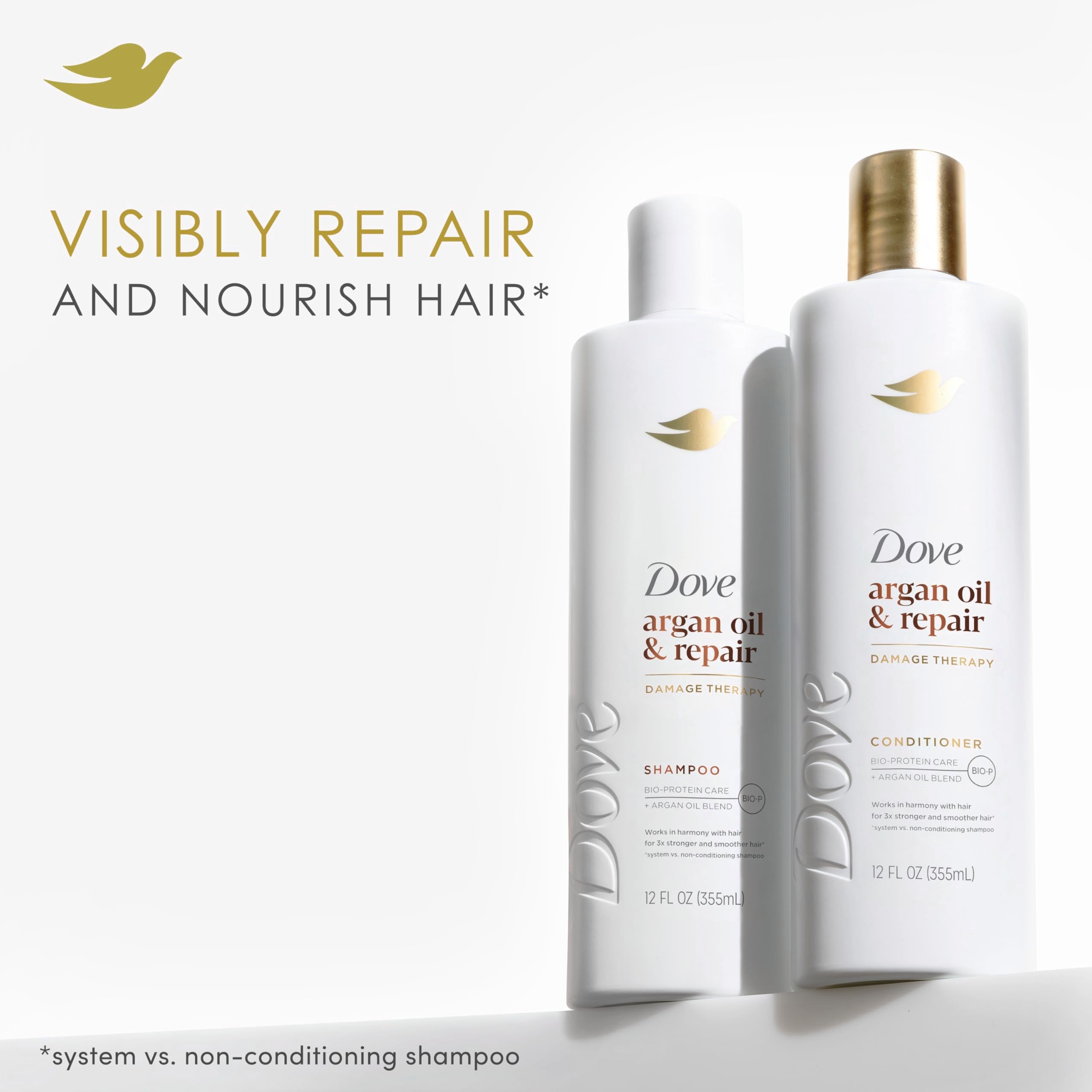 Dove Champú Aceite de Argán y Reparación, textura cremosa al aplicar en cabello húmedo