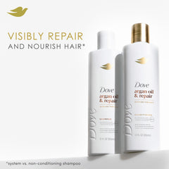 Dove Champú Aceite de Argán y Reparación, textura cremosa al aplicar en cabello húmedo