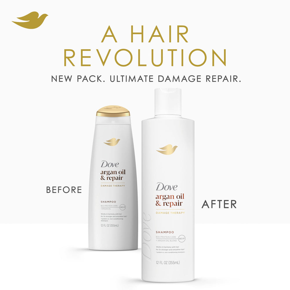 Dove Champú Aceite de Argán y Reparación, espuma suave que deja cabello manejable