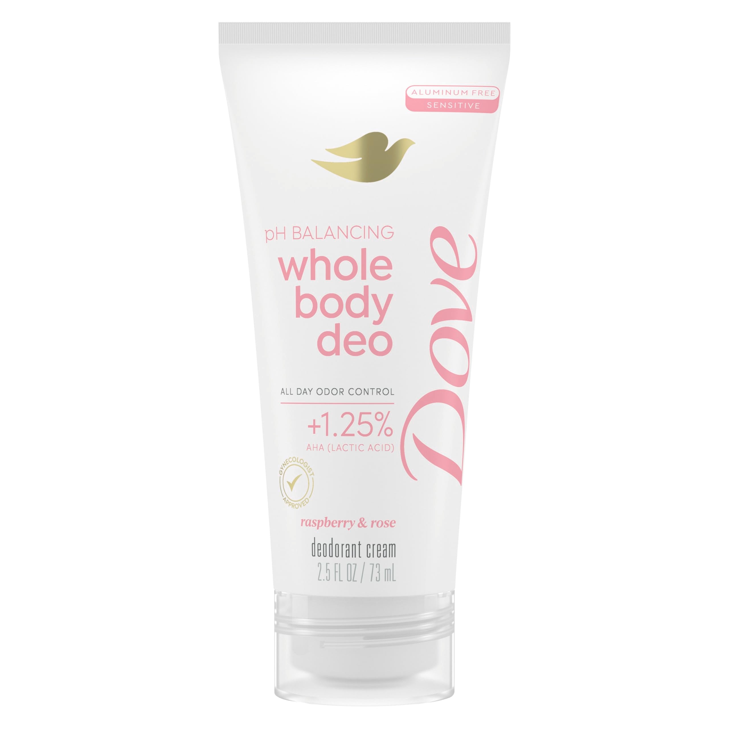 Dove crema desodorante corporal frambuesa rosa en botella, uso diario.