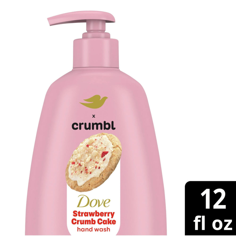 Close up of the Dove Crumbl Strawberry Crumb Cake label showing scent notes