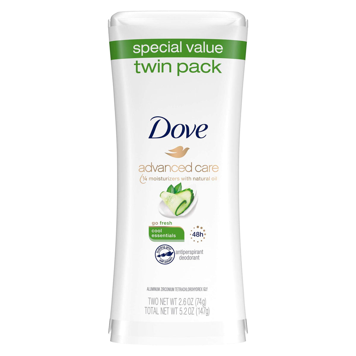 Dove Cuidado Avanzado desodorante antitranspirante, frío, doble paquete para protección diaria