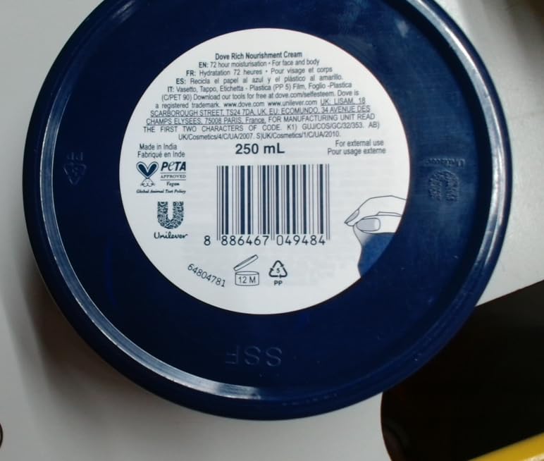Dove crema corporal nutritiva, envase de 250 ml para casa o viaje