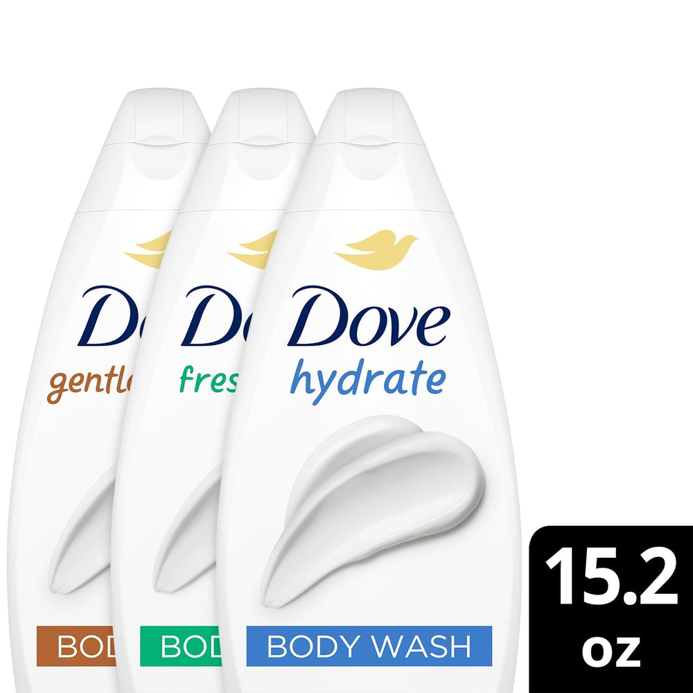 Dove Cuidado Fresco, botella frontal, aroma revitalizante para empezar el día.