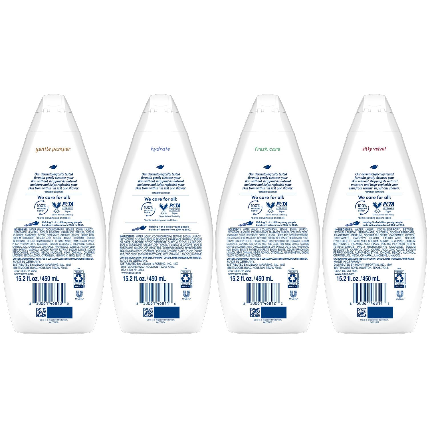 Dove Cuidado Suave Pamper: botella de ducha suave para piel sensible.
