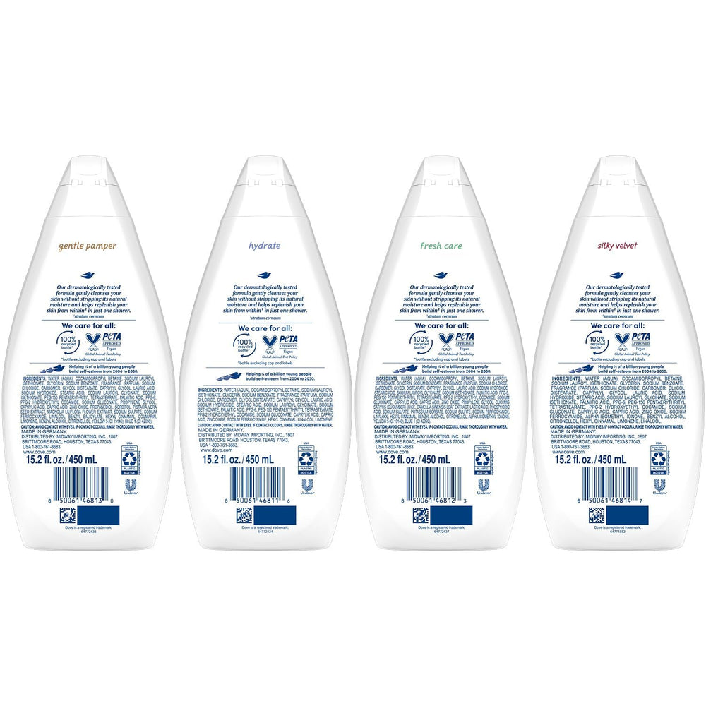 Dove Cuidado Suave Pamper: botella de ducha suave para piel sensible.