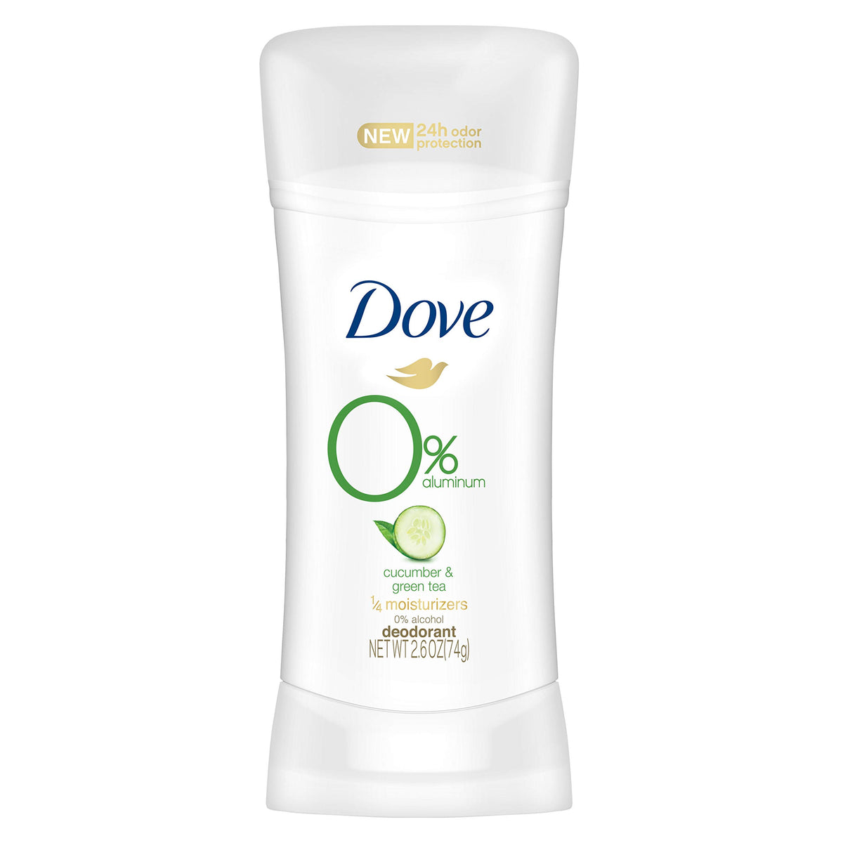 Desodorante Dove 0% aluminio con pepino y té verde, sensación fresca diaria.