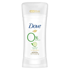 Desodorante Dove 0% aluminio con pepino y té verde, sensación fresca diaria.