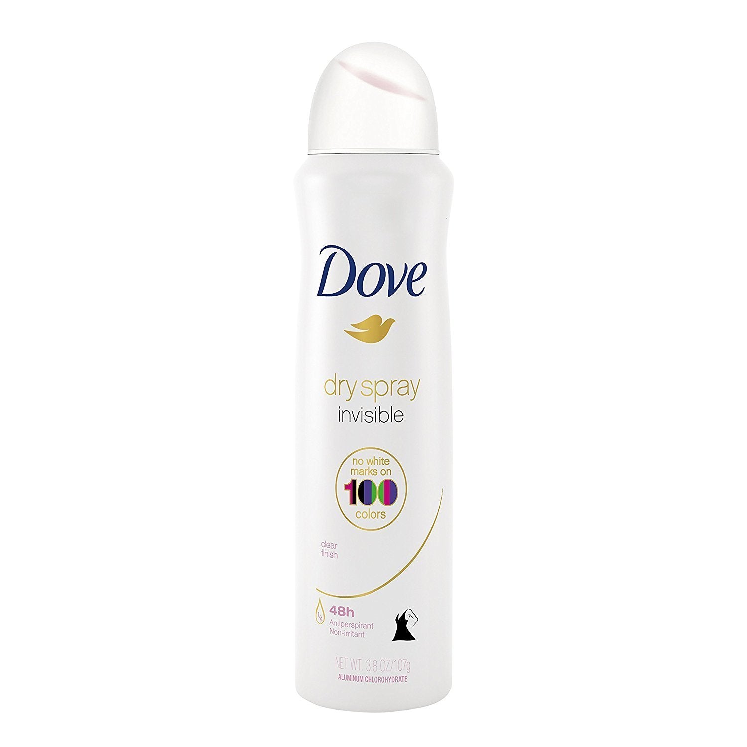 Dove desodorante aerosol seco, acabado claro para piel suave.