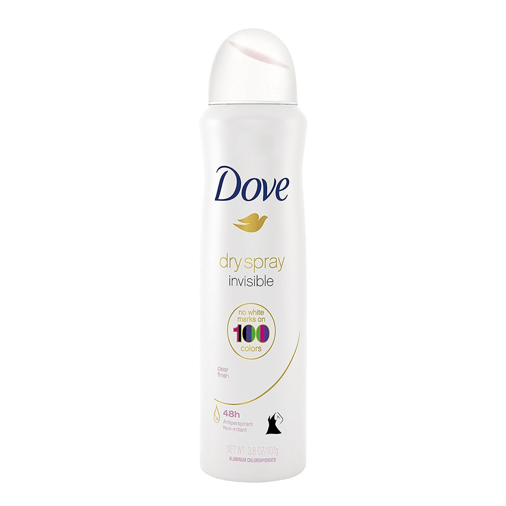 Dove desodorante aerosol seco, acabado claro para piel suave.