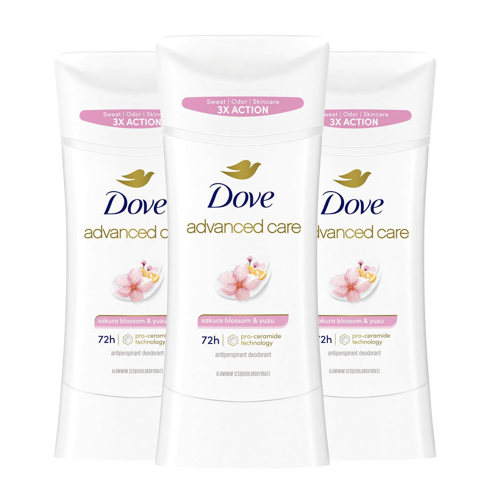 Desodorante Dove Cuidado Avanzado Sakura Flor de Cerezo y Yuzu en embalaje listo para usar.