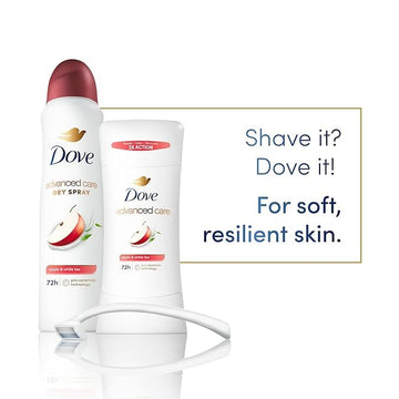 Dove desodorante en barra, fragancia manzana y té blanco, aroma refrescante diario.