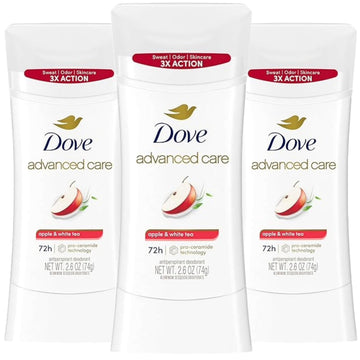 Dove Cuidado Avanzado desodorante en barra, manzana y té blanco, protección duradera.