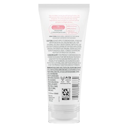Dove desodorante cremoso frambuesa rosa, aplicación suave.