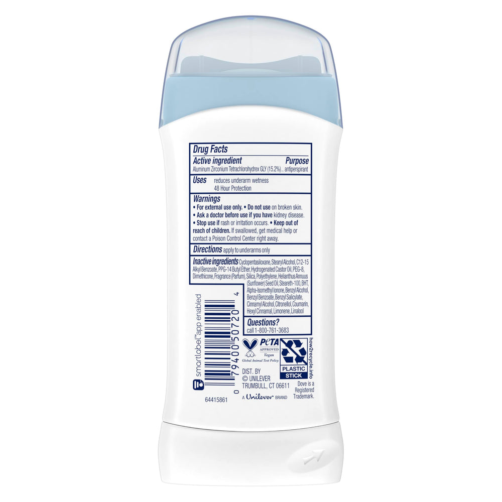 Dove desodorante invisible en barra — aplicación suave para piel sensible