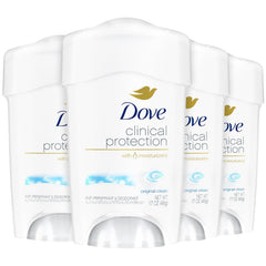 Dove Desodorante para mujer Original Clean 4-pack en caja, protección diaria confiable.