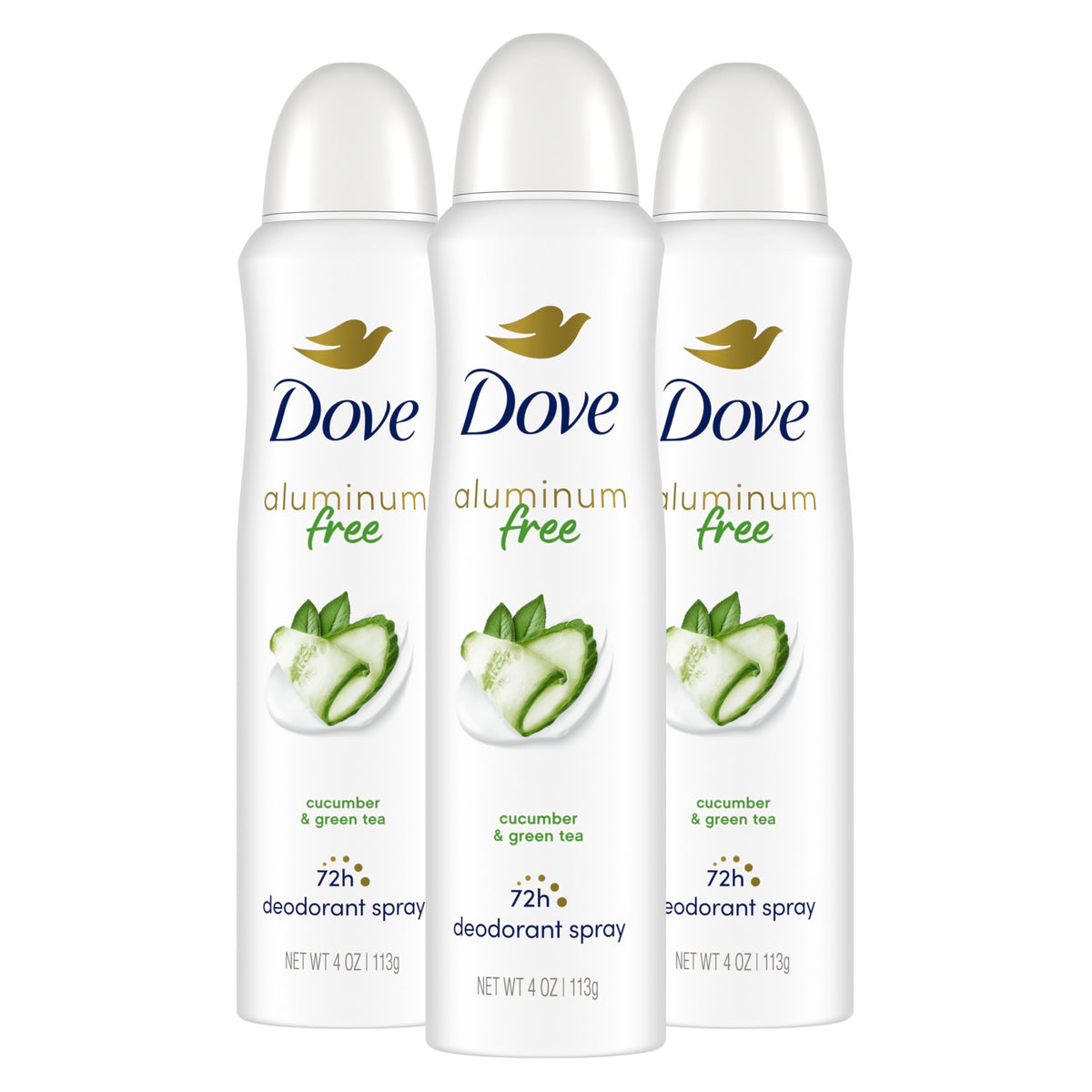 Dove desodorante sin aluminio para mujer, botella visible, protección suave para la piel.
